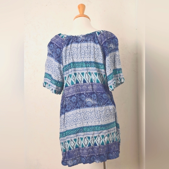 Faded Glory | Blue bohemian style t shirt with front tassel tie ups - Picture 2 of 11